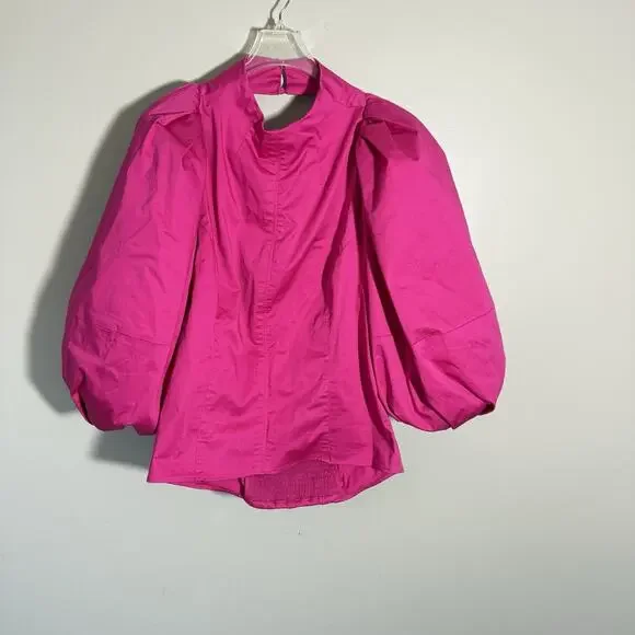 Banana Republic BR x HARBISON FUCHSIA Balloon Sleeve Open Back Top Large Tall - Picture 4 of 9